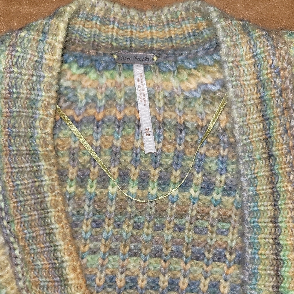 Free People Chocolate Lime Combo Sedona Cardi Sweater Size Med NWT - Picture 8 of 14